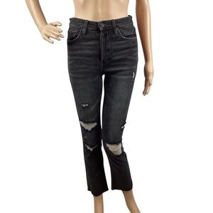 BlankNYC The Madison Crop Jeans Size 25 Black Distressed Raw Hem
